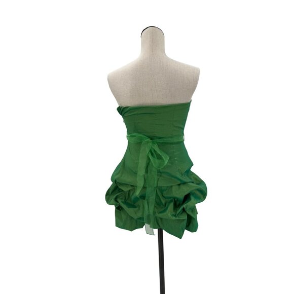 Y2K Fairycore Opalescent Green Floral Sheer Sash Tiered Bubble Skirt - Picture 4 of 7